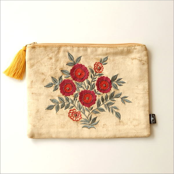 ベロア刺繍フラットポーチL(4)