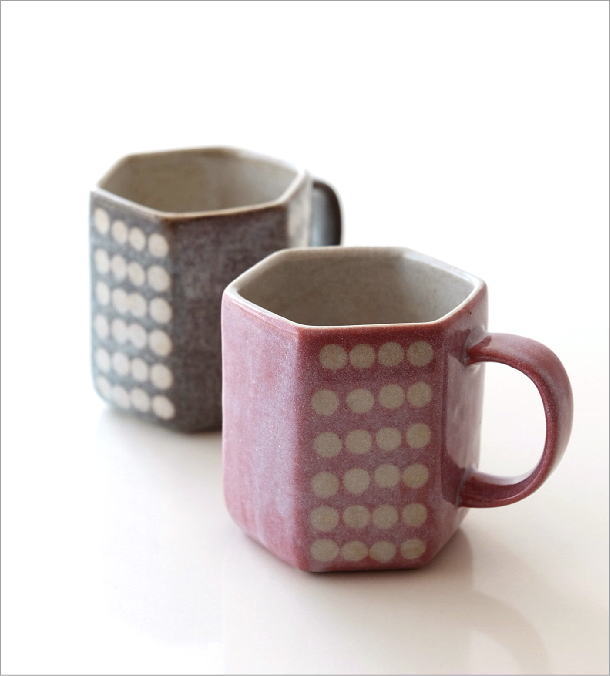 マグカップ 陶器 おしゃれ かわいい 可愛い 美濃焼 日本製 六角形 ドット柄 和食器 和モダン 焼き物 角マグ2カラー [ksn0927] |  ギギliving