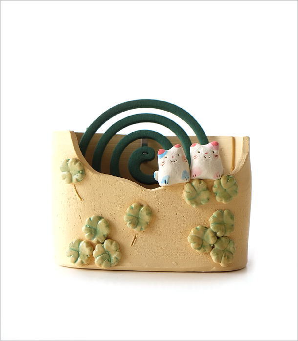 陶器の手作り蚊遣り ネコ線香鉢(5)
