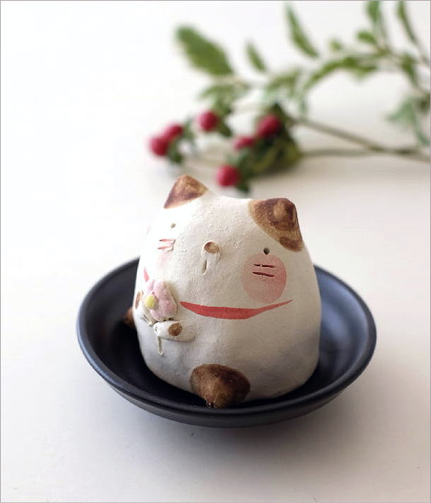陶器の花猫 香炉(1)