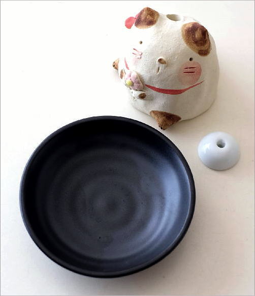 陶器の花猫 香炉(6)