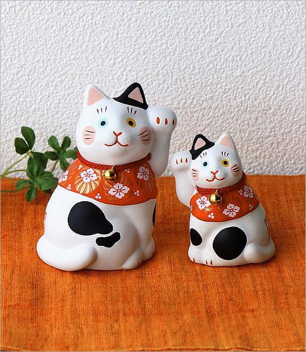 吉祥花帯 三毛猫の招き猫 2個セット(1)