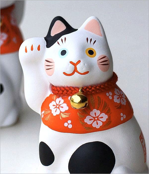 吉祥花帯 三毛猫の招き猫 2個セット(2)