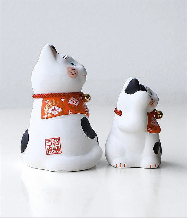 吉祥花帯 三毛猫の招き猫 2個セット(4)