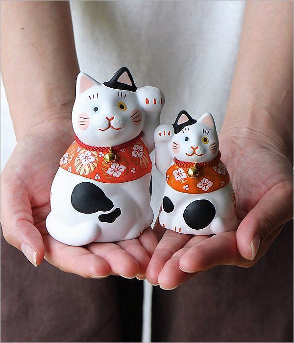 吉祥花帯 三毛猫の招き猫 2個セット(5)