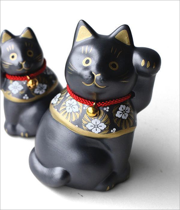 吉祥花帯 黒猫の招き猫 2個セット(2)