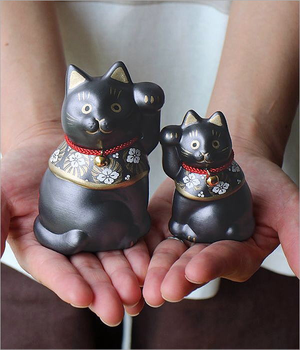 吉祥花帯 黒猫の招き猫 2個セット(5)