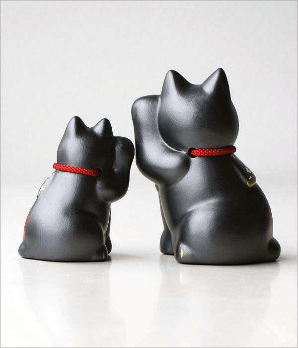吉祥花帯 黒猫の招き猫 2個セット(6)