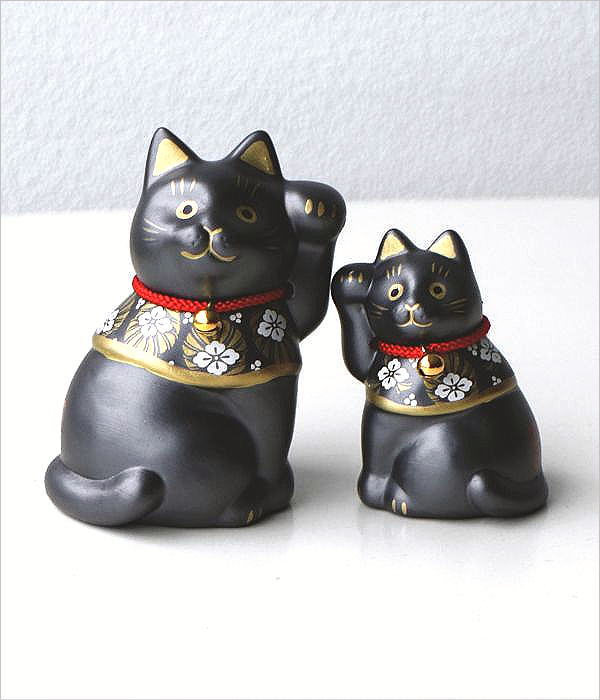 吉祥花帯 黒猫の招き猫 2個セット(7)