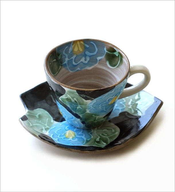 一珍コーヒー碗皿 青い牡丹(1)