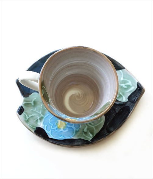 一珍コーヒー碗皿 青い牡丹(3)