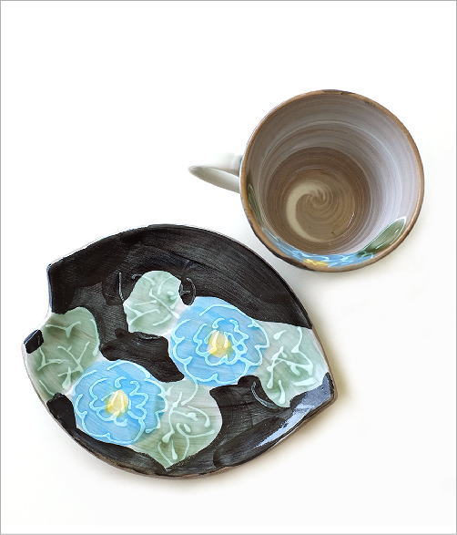 一珍コーヒー碗皿 青い牡丹(4)