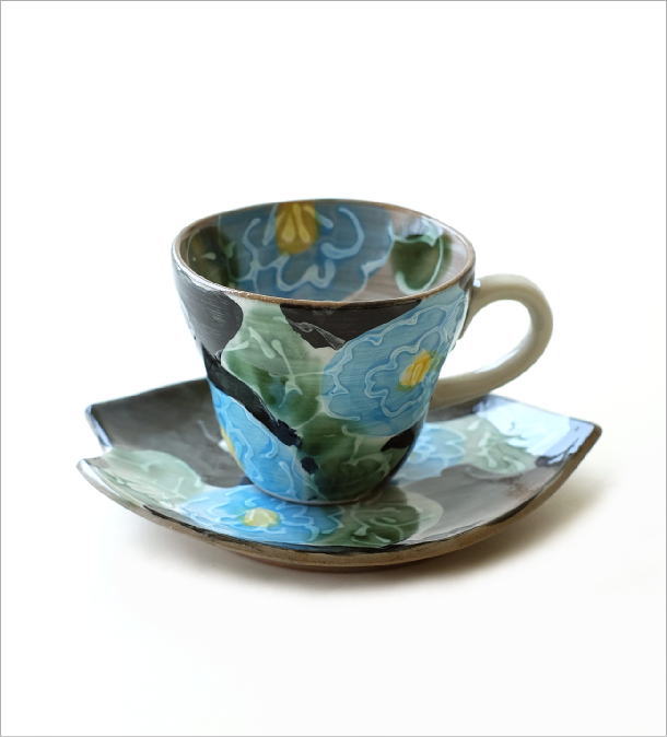 一珍コーヒー碗皿 青い牡丹(6)