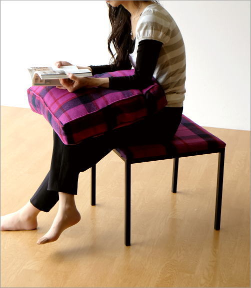クッションチェア スツール クッション 椅子 おしゃれ 大きい 四角 スクエア 正方形 デザイン エレガント チェック柄 チェアー&クッション