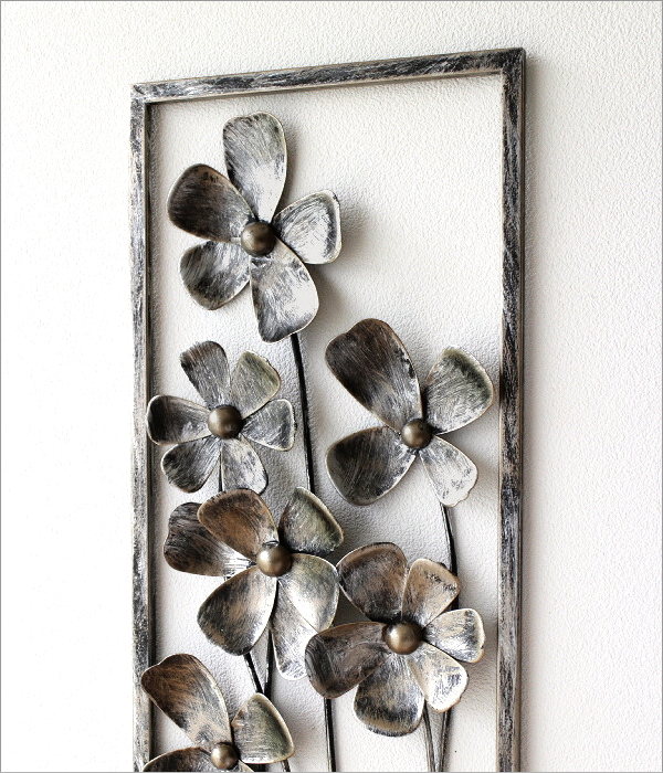 壁飾り インテリア 壁掛け アイアン 花 アートパネル 縦長 立体