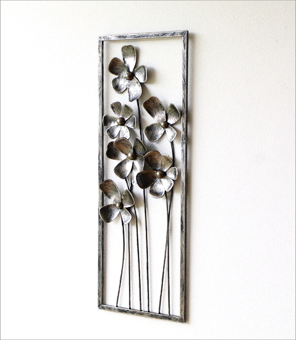 壁飾り インテリア 壁掛け アイアン 花 アートパネル 縦長 立体
