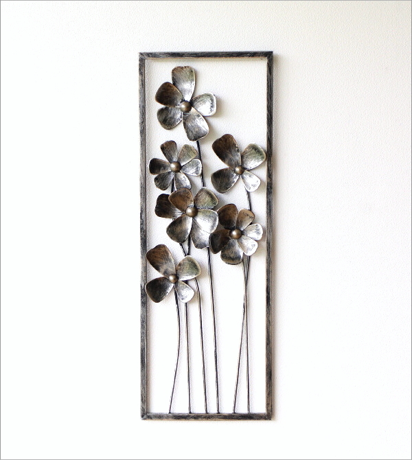 壁飾り インテリア 壁掛け アイアン 花 アートパネル 縦長 立体