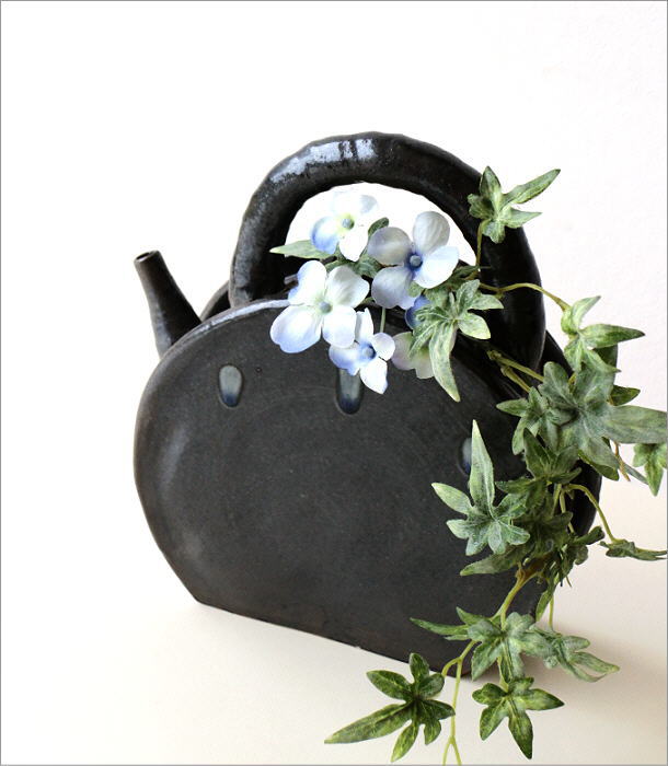 花瓶 和陶器ベース 黒釉土瓶型(1)