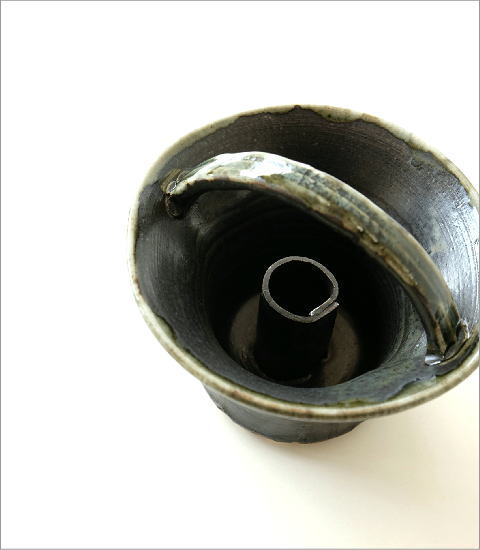 和陶器ベース 黒釉手付(2)
