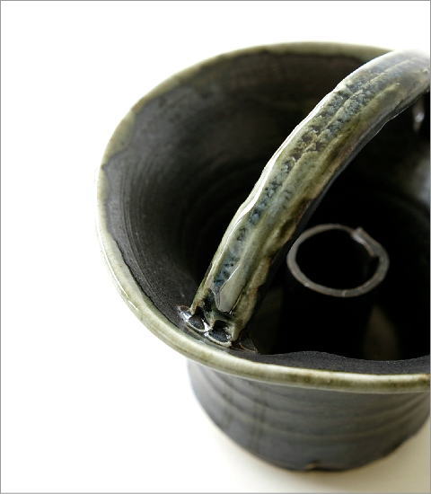 和陶器ベース 黒釉手付(3)