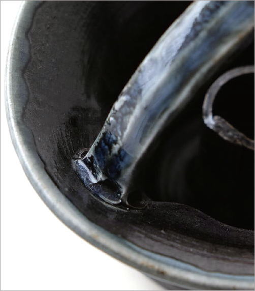 和陶器ベース　黒釉手付(3)