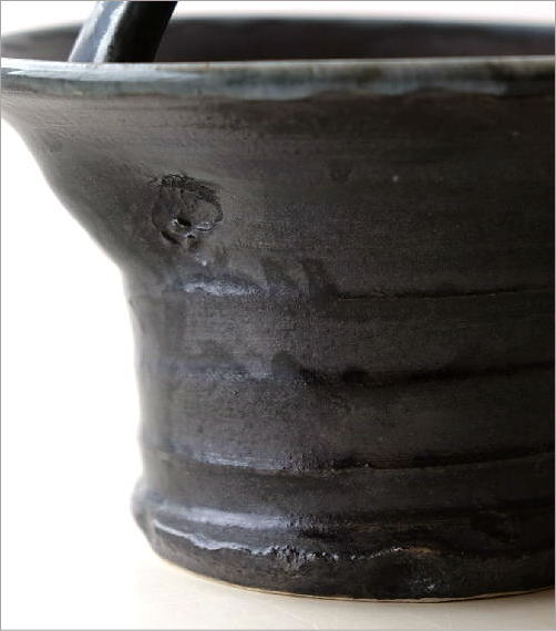 和陶器ベース　黒釉手付(4)
