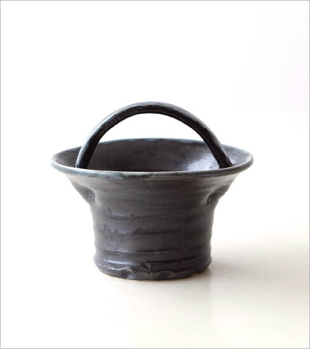 和陶器ベース　黒釉手付(5)