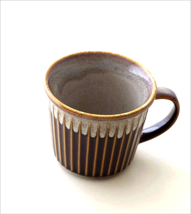 マグカップ 陶器 日本製 おしゃれ 瀬戸焼 和モダン 和風 コーヒーカップ ストライプ 縞ライン デザイン マグカップ コハク流し [mkn8658]  | ギギliving