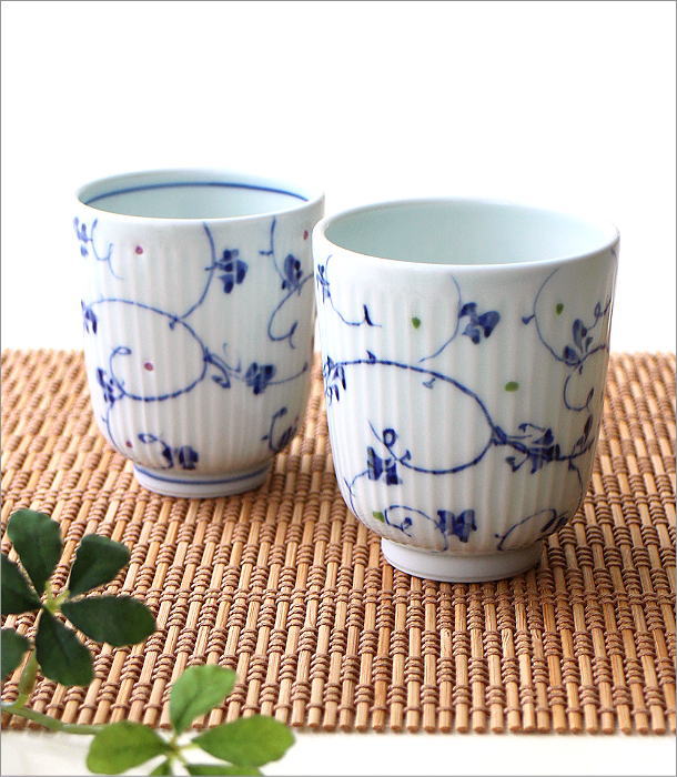 ブルーアラベスク 湯呑茶碗大小セット(1)