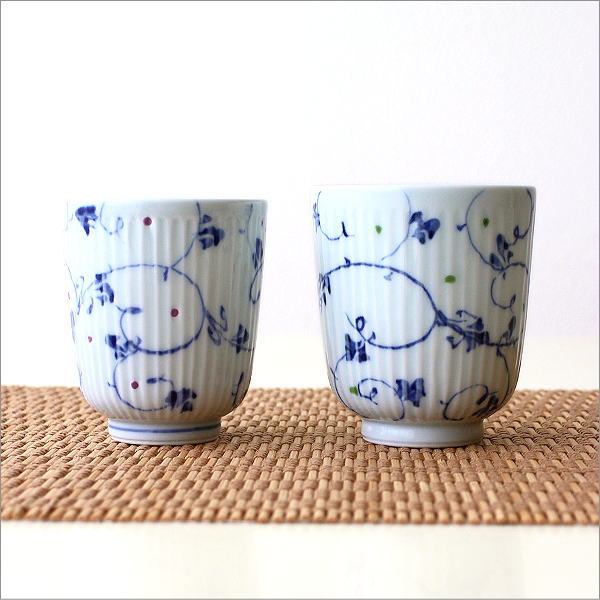 ブルーアラベスク 湯呑茶碗大小セット(2)