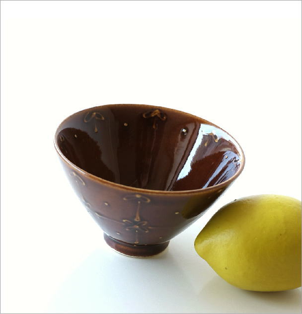 飯碗 アメ釉一珍リボン(1)