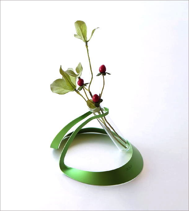 一輪挿し おしゃれ ガラス 花瓶 フラワーベース モダン スタイリッシュ 日本製 アルミとガラスのミニべース GL [msn0676]