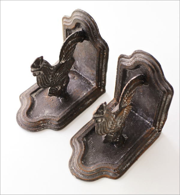 ブックエンド アンティーク おしゃれ アイアン鋳物 本立て ニワトリ 鳥