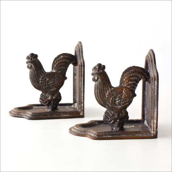 ブックエンド アンティーク おしゃれ アイアン鋳物 本立て ニワトリ 鳥