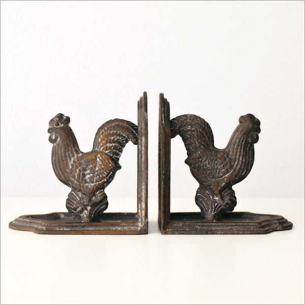 ブックエンド アンティーク おしゃれ アイアン鋳物 本立て ニワトリ 鳥