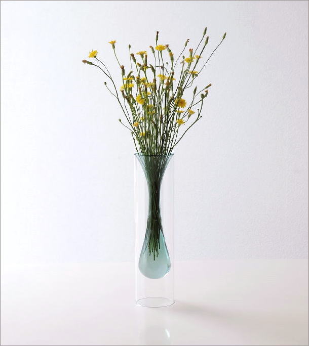 花瓶 ガラス おしゃれ フラワーベース ロング 円筒 円柱 シンプル スタイリッシュ ガラスのインサイドベース [mty8496] | ギギliving