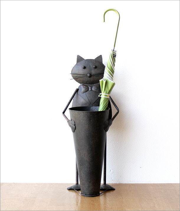 傘立て ブリキ 猫 ネコ かわいい アンティーク レトロ シャビー 傘入れ アンブレラスタンド ビッグキャットのブリキの傘立て [mty9976] |  ギギliving