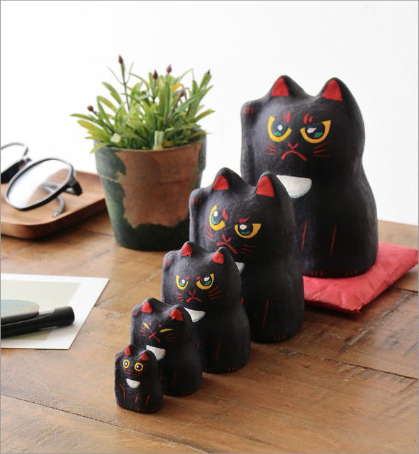 招き猫 置物 張り子 座布団付き 和紙 和風 ネコ オブジェ 福を招く