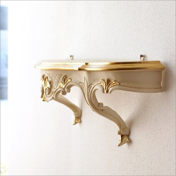 壁掛け棚 ウォールシェルフ アンティーク ロココ調 飾り棚 ホワイト