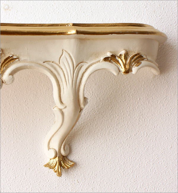 壁掛け棚 ウォールシェルフ アンティーク ロココ調 飾り棚 ホワイト