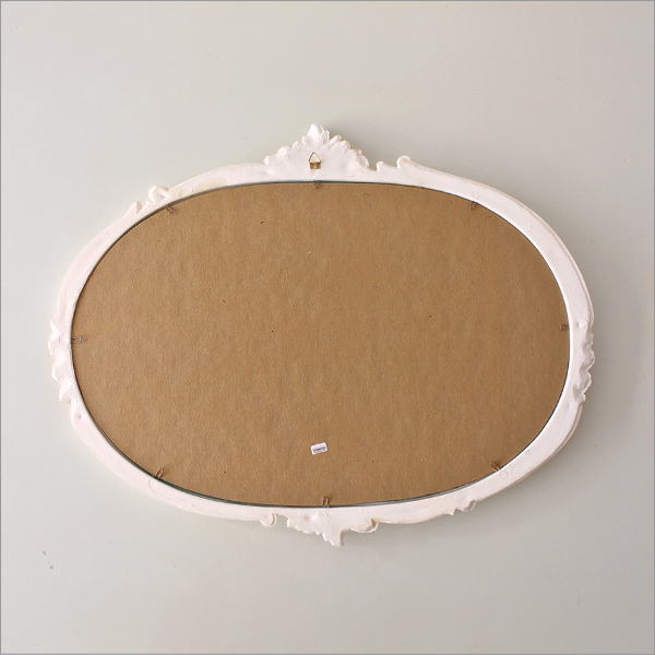 鏡 壁掛け 楕円 ウォールミラー アンティーク ホワイト ロココ調