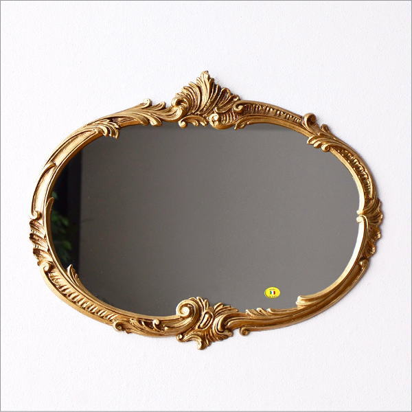 鏡 壁掛け 楕円 ウォールミラー アンティーク ゴールド ロココ調