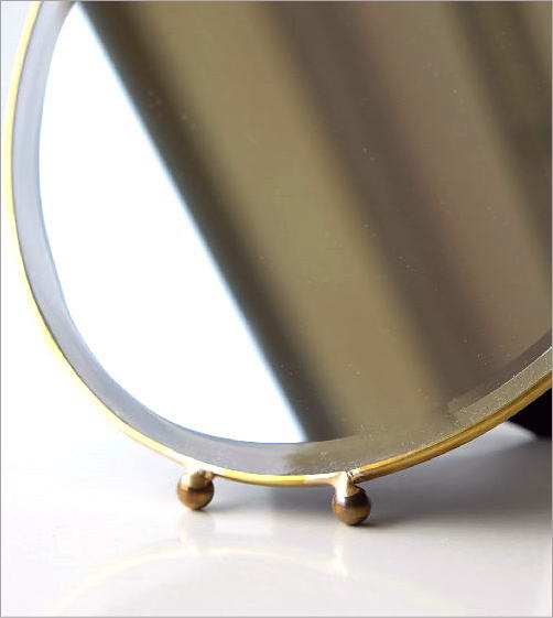 スリムな真鍮のスタンド＆ウォールミラー 面取りミラー(3)