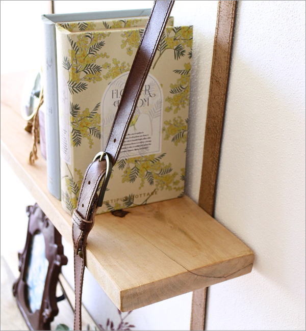 木とレザーの壁掛けシェルフ [ras1774] | ギギliving