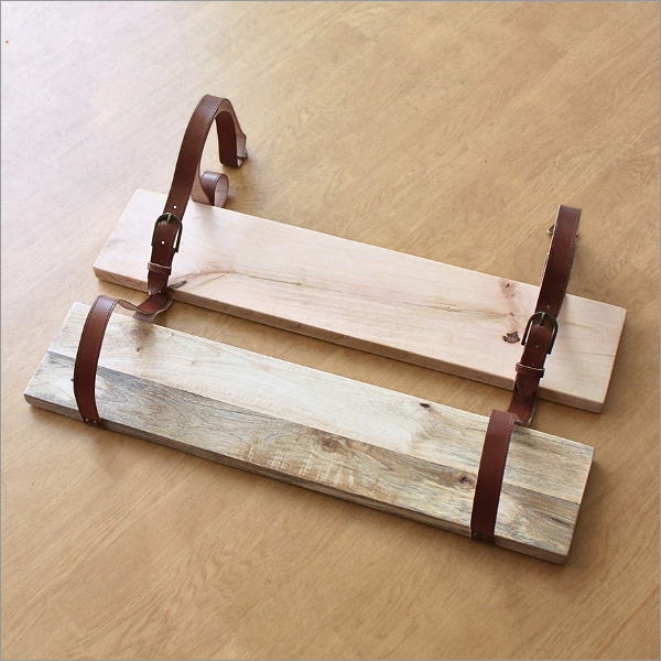 ウォールシェルフ 2段 壁掛け棚 幅70cm以上 大きめ 木製 本革