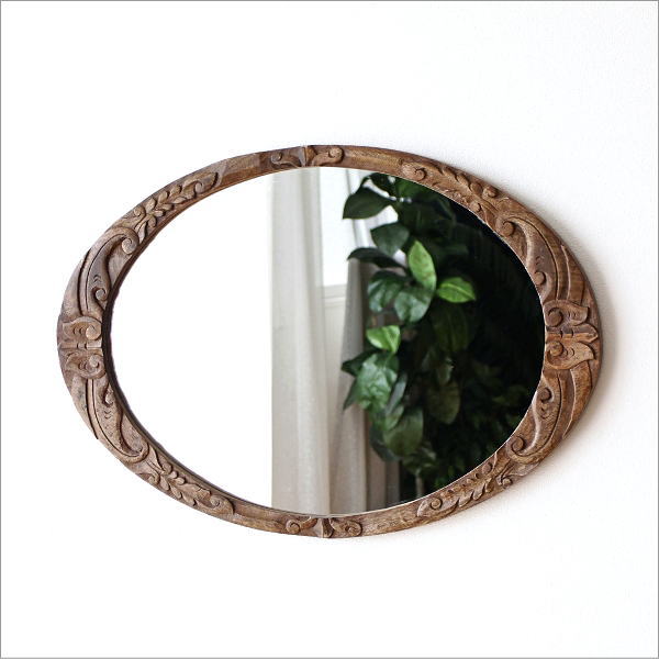 ウッドカービングミラー オーバル(2)