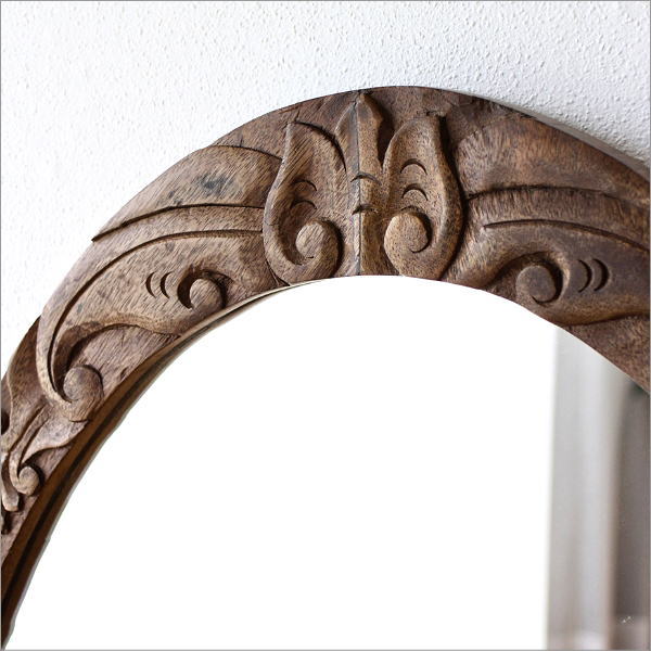 ウッドカービングミラー オーバル(3)