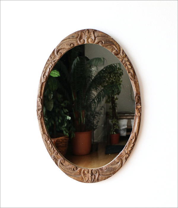 ウッドカービングミラー オーバル(6)