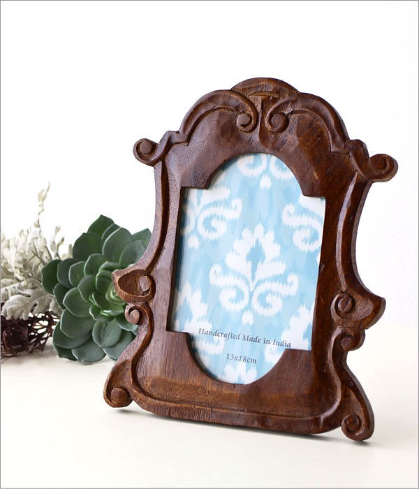写真立て フォトフレーム 木製 彫刻 おしゃれ 壁掛け 卓上 2L キャビネ