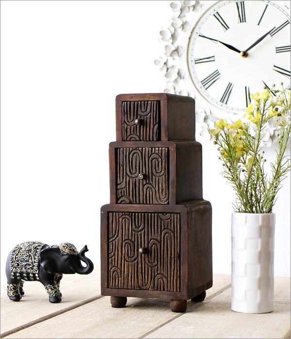 3ドロアーカービングミニチェスト(1)